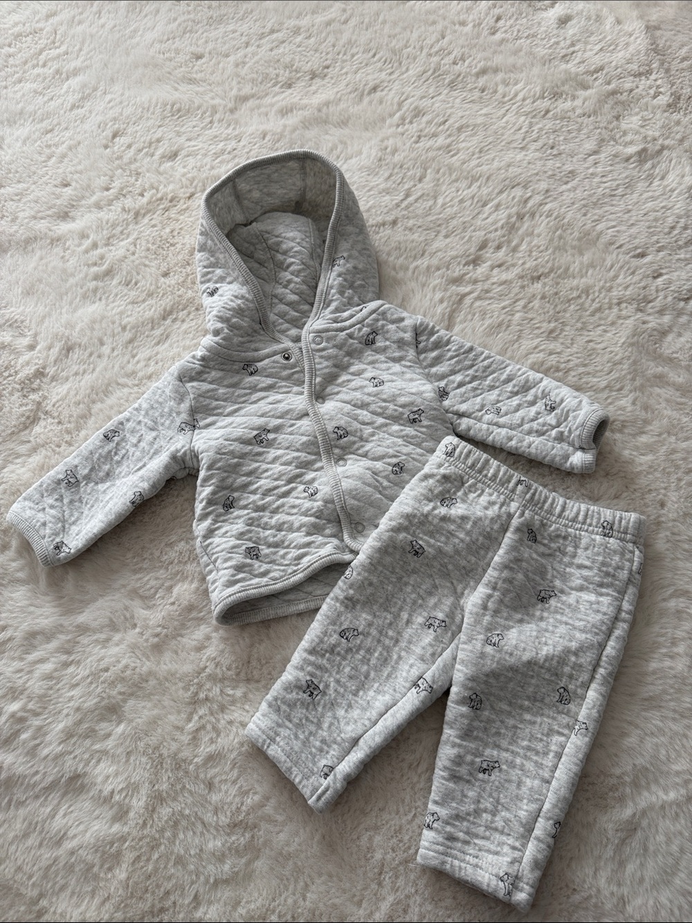 Kids Quilted Hooded Matching Set in Light Gray